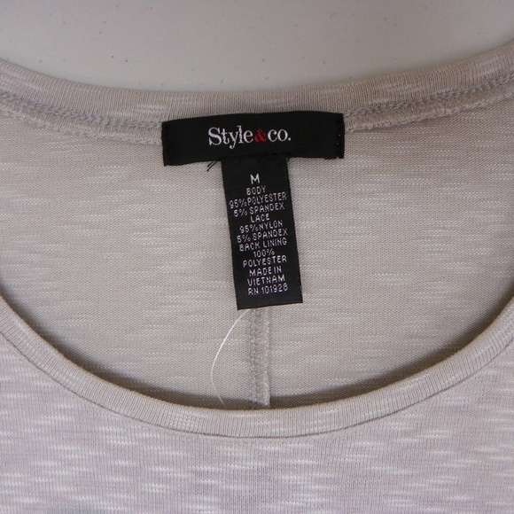 Style & Co Scoop Neck Lace Back Graphic Top Grey - Picture 3 of 4